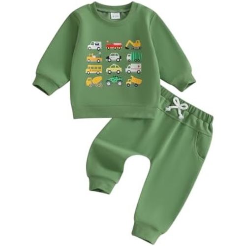 Fernvia Baby Boy Fall Winter Clothes Toddler Kids Solid Outfits Vehicle Long Sleeve Sweatshirt Tops + Joggers Pants Set
