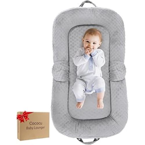 Baby Lounger Pillow- Portable Baby Lounger for Newborn, 0-24 Months,3-in-1 Baby Nest for Home and Travel, Foldable & Soft, CPC Certification Newborn Babies Essentials Gifts, Grey