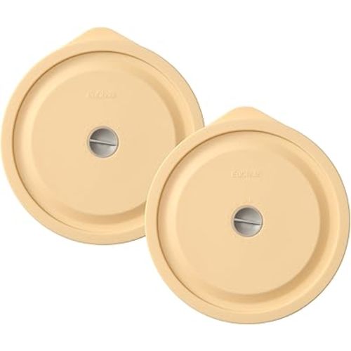 Replacement Lids for Pyrex 7402-PC 7 Cup, Silicone Round Storage Cover Lid for Anchor Hocking Glass Bowl 2 Pack with Date Mark Beige