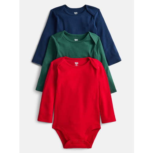 Wonder Nation Baby Boys' Solid Bodysuit with Long Sleeves, 3-Piece, Sizes 0M-24M