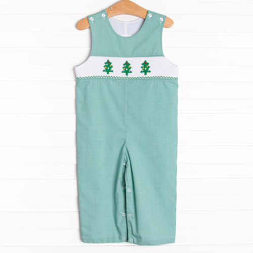 Christmas Tree Trio Smocked Jon Jon, Green Gingham – Stitchy Fish