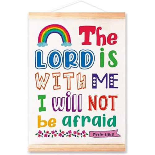 Christian Kids Posters Hanger Frame for Nuresy Classroom Decor,Psalm 118:6 Wall Decor,Bible Verse Quote Canvas Wall Art Poster Print Wall Hanging for Kids Room 16x12in