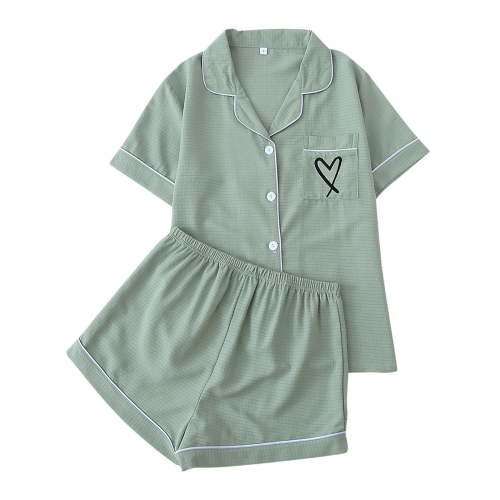 FAIWAD Womens Pajamas Set Soft Sleepwear Button Down Heart Print Shirt with Shorts Pjs Lounge Set Nightwear