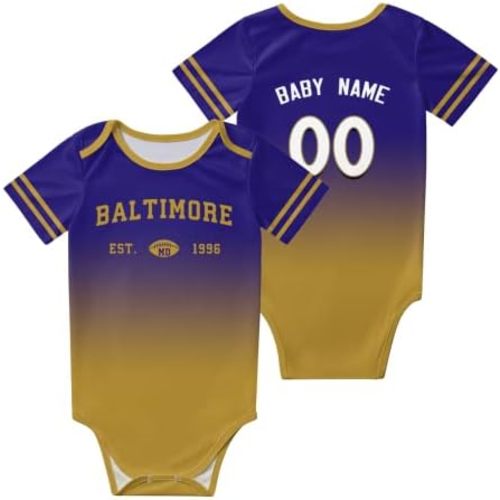 Custom Newborn Clothes,Baby Short Sleeve Football Clothes,City Gradient?Bodysuit,Personalized Baby Name Number