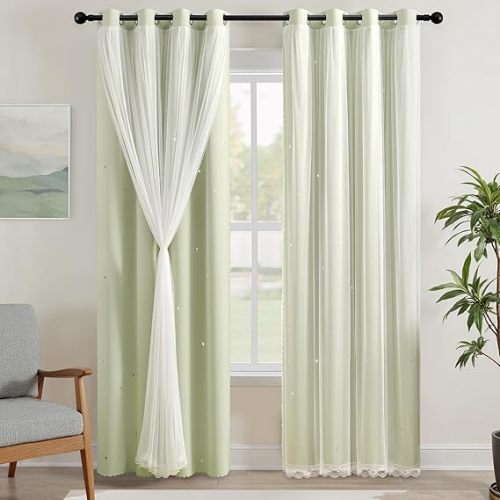 XiDi Green Curtains for Bedroom, Girls Room Blackout Curtains, Kids Room Darkening Curtains, Light Green Decor, 1 Panel Sage Green/34/63/1