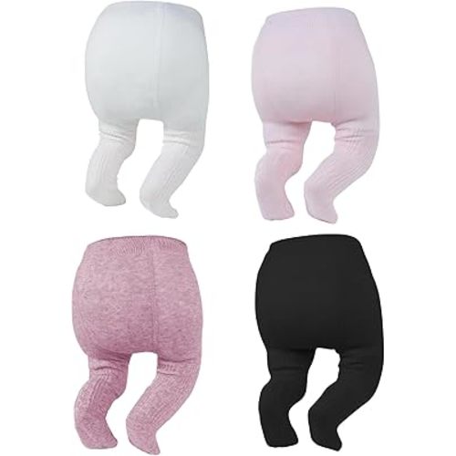 Zando 4 Pack Baby Girl Tights Cable Knit Cotton Winter Stockings 0-12M