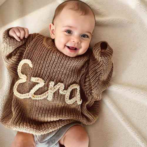 Custom Baby Name Knit Sweater, Embroidered Newborn Jumper, Personalized Gift, Coming Home Outfit