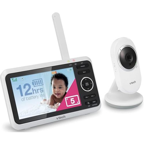 VTech VM350 No WiFi Video Baby Monitor - 5" High-Resolution Screen, Fixed Camera with 2X Zoom, 1000ft Range, Automatic Night Vision, 2-Way Talk, Lullabies, Temperature Sensor