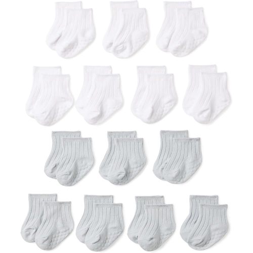 Amazon Essentials Unisex Babies' Non Slip Grip Ribbed Ankle Socks, 14 Pairs
