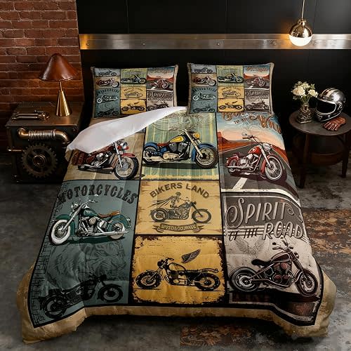 Feelyou Motorcycle Bedding Set Twin Size for Boys Men Teens