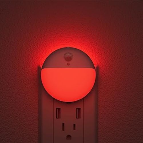 2 Pack Plug in Red Sleep Night Light with Motion Sensor and Dusk to Dawn Sensor, 3 Modes, Soft Glow, 0% Blue Light True Red, Dimmable, LED Lights for Bedroom, Sleep, Kids, Bathroom, Hallway