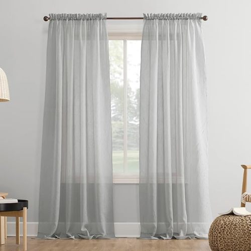 No. 918 Erica Crushed Sheer Voile Rod Pocket Curtain Panel, 51" x 95", Whisper Pink