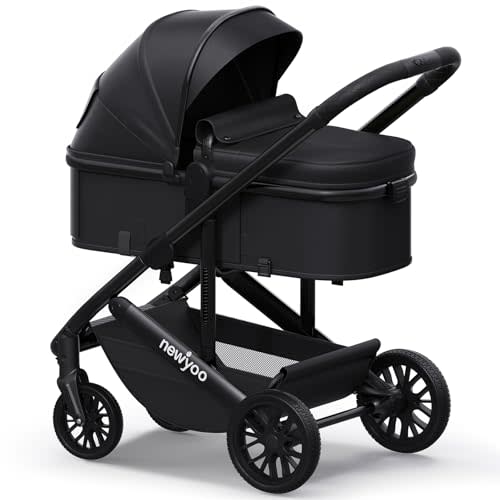 newyoo Nestro 516M 2-in-1 Convertible Infant Stroller, Pramette Mode, Black | Newborn ready, reversible, 3 position recline, 180 degree lie flat, breathable mesh, UPF 50 canopy, large basket