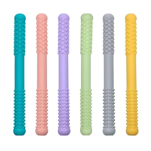 Hollow Teething Tubes Toys for Babies Girls Boys, 6 Pack Silicone Baby Teether Toy Tube for Infants with Nursing Biting Chewing, Chew Straws for Toddlers 6-12 Months (Style B)