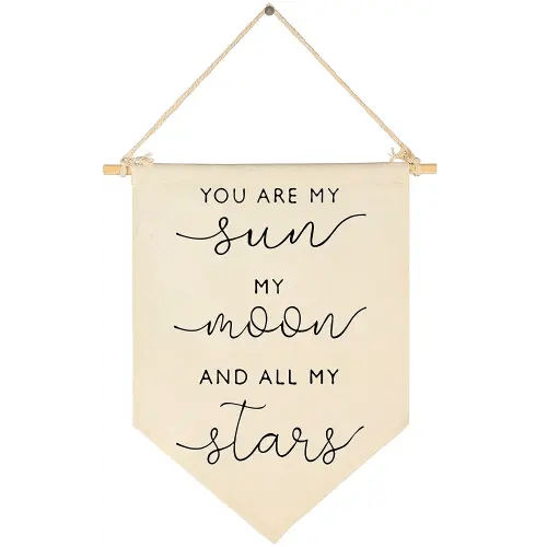 Nursery Wall Art-Nursery Bedroom Gift-My Sun My Moon and All of My Stars-Canvas Hanging Flag Banner Wall Sign Decor Gift for Baby Kids Girl Boy Teen Room Playroom Front Door