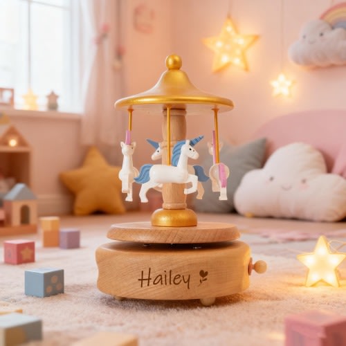 Personalized Carousel Unicorn Music Box,Engraved Name,Girl Birthday Gifts,Kid Keepsake Gift,Baptism Gift,Christmas Gift,Baby Shower Gift