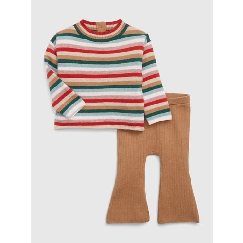 Baby CashSoft Sweater Outfit Set in multi happy stripe, size: 3-6 M