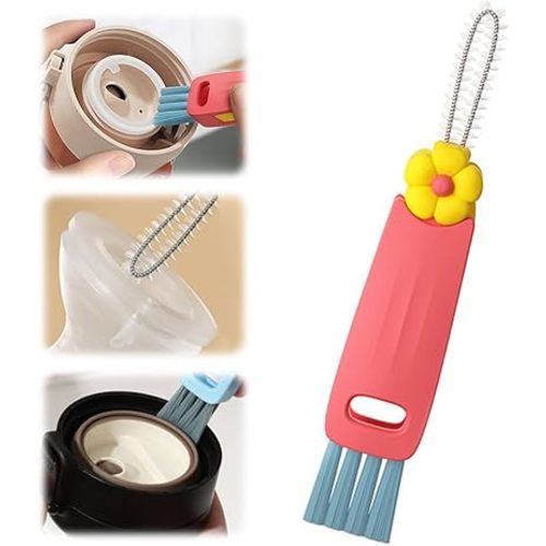 3 in 1 Cup Lid Cleaning Brush, 2024 New Crevice Cleaning Brush Set for Baby Bottle Gap Tight Spaces Cup, 3 in 1 Multifunctional Cleaning Brush Portable Cup Lid Cleaner with Brush(D)