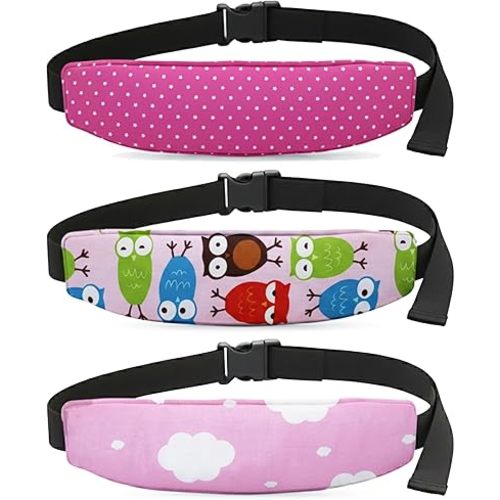 3 Pcs Baby Carseat Head Support,Car seat Straps Pillow Support Ban,Stroller Neck Relief Strap Headrest,Slumber Sling Sleep Positioner for Toddler Infants Child Children Kids(Stars, Owls, Clouds)