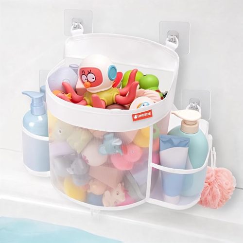 4.5 Gallons Bath Toy Storage with 2 Side Pockets, Quick-Dry Mesh Organizer