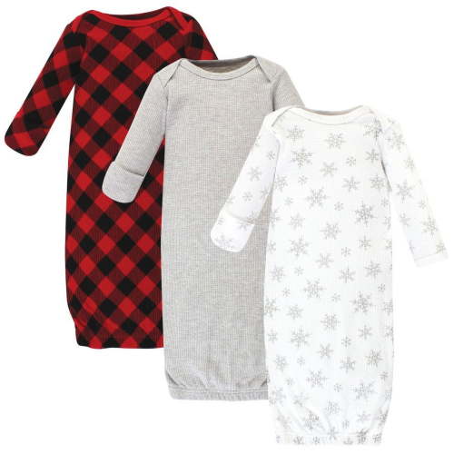 Hudson Baby Infant Girl Thermal Gown 3pk, Snowflake, 0-6 Months