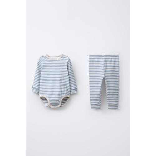 STRIPED BODYSUIT AND LEGGINGS SET - Light blue | ZARA United States
