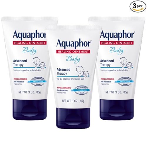 Aquaphor Baby Healing Ointment, Advanced Therapy for Chapped Cheeks and Diaper Rash, 3 oz. Tube (Pack of 3)