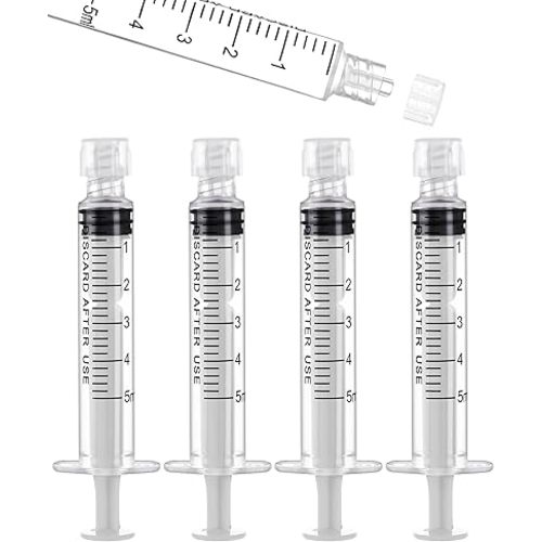 5mL Luer Lock Syringes without Needle - Syringe with Cap, Sterile Individually Sealed, Professional, Industrial & Personal Home Care, 50 Pack