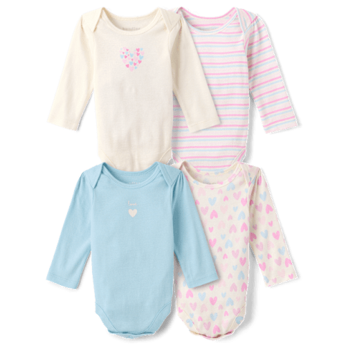 Baby Girls Heart Bodysuit 4-Pack - Cream