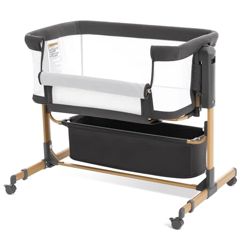 Baby Bassinet Bedside Sleeper,3-in-1 Rocking Bassinet for Baby with 6-Level Height Adjustable, 4 Wheels & Breathable Mesh Walls, Portable Bedside Crib with Mattress for Newborn