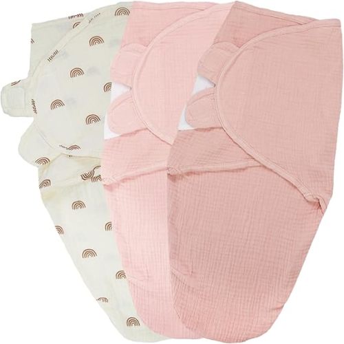 Organic Ultra Soft Muslin Baby Swaddles for Newborn Babies, 3-Pack Adjustable Infant Sleep Sack wrap (Gentle Style, 0-3 Months)