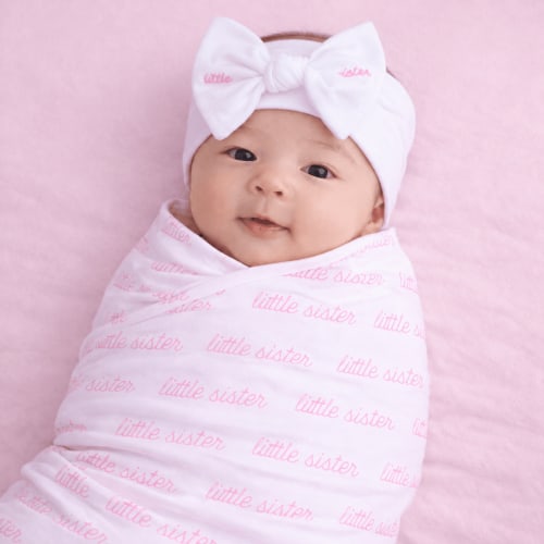 Little Sister Swaddle Blanket & Headband Gift Set