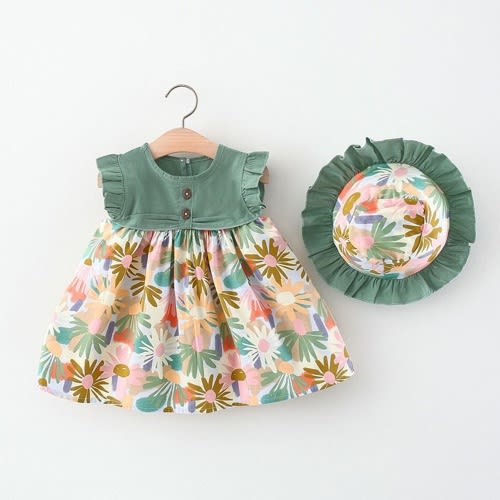 Bear Leader Kids Dress For Girls 0-2 Years Girls Green Print Patchwork Sleeveless Knee-length Dress Baby Girl Party Festival Birthday Party Dress