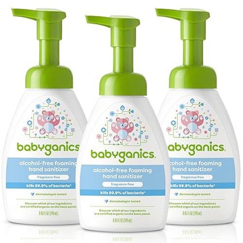 Babyganics Alcohol-Free Foaming Hand Sanitizer, Pump Bottle, Fragrance Free, 8.45 oz, 3 Pack