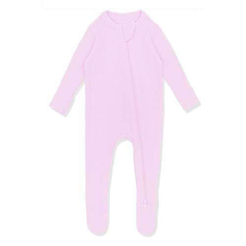 Ribbed Zipper Footie in Thistle