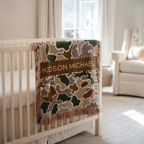 Camo Nursery Blanket Custom Baby Personalized Camo Woven Blanket Hunting Nursery Blanket Camo Print Toddler Boy Blanket Woven Camo Blanket