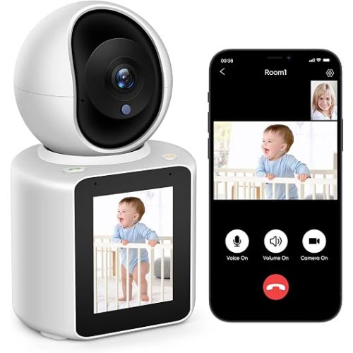 2K Two-Way Video/Audio Indoor Camera, Child/Elder/Dog/Pet Camera with Phone App& 360 Degrees Pan Tilt, Night Vision, One-Button Call, Motion Detection, Human/Sound/Crying Detection (Dome Camera)