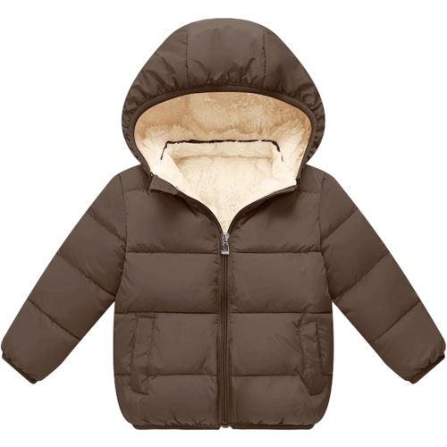 ANHDM Baby Boys Girls Thicken Winter Coat Toddler Fleece Warm Hooded Jacket Clothes, Brown, 6-12 Months