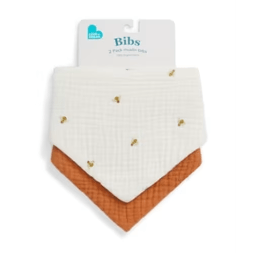 Bib 2 Pack Muslin Cream Bees