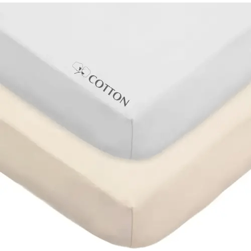 American Baby Company 2 Pack Fitted Crib Sheets 52x28", Cream and White