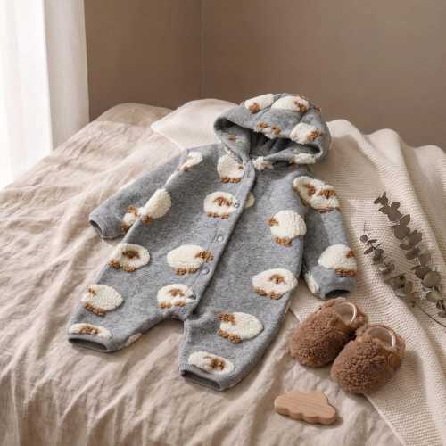 Lamb Plush Baby Romper, Hooded Sheep Newborn Jumpsuit, Fleece Winter Infant Outfit, Cozy Warm Onesie, Baby Shower Gift