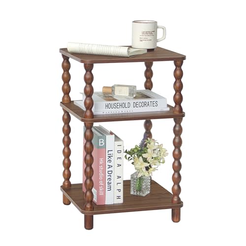 Fultyle Small Side Table, 3-Tier End Table Living Room with Storage, Wood Accent Table Bedside Table for Bedroom, Office and Small Spaces (Walnut Brown)