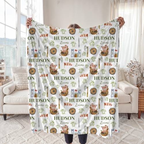 Viking Nursery Baby Blanket, Personalized Adventure Name Swaddle Baby Shower Gift, Custom Ship New Mom Hospital Blanket, Newborn Gift