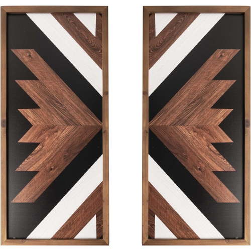 2 Pcs Aztec Wall Western Decor With Wood Framed, 20.9x9.8 Inch Wooden Western Wall Art Southwestern Boho Bathroom Bedroom Living Room Rustic Home Decoration