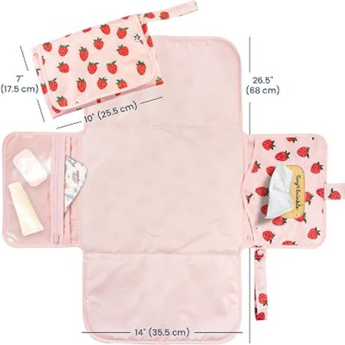 Tiny Twinkle Portable Diaper Changing Pad | Waterproof, Wipeable & Compact Baby Changing Pad for Travel | Smart Wipes Pocket & Organized Storage| Newborn Shower Gift (Strawberries)