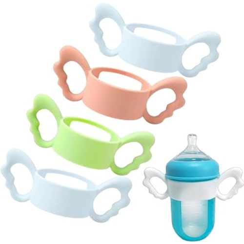 4Pack Bottle Handles Compatible with Boon Nursh Reusable Silicone Pouch Bottles, Cute Wing Design, Silicone Bottle Holder for Easy Grip, Quick Install, Easy to Clean