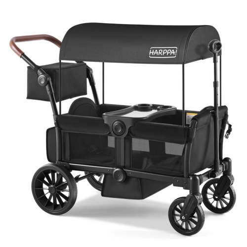HARPPA Foldable Wagon Stroller for 2 Toddlers with Pull & Push Handle, Canopy, 32.9lbs, Black
