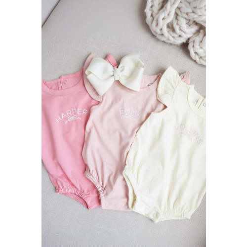 Personalized Ruffle Sleeve Bubble Romper | Pretty in Pink