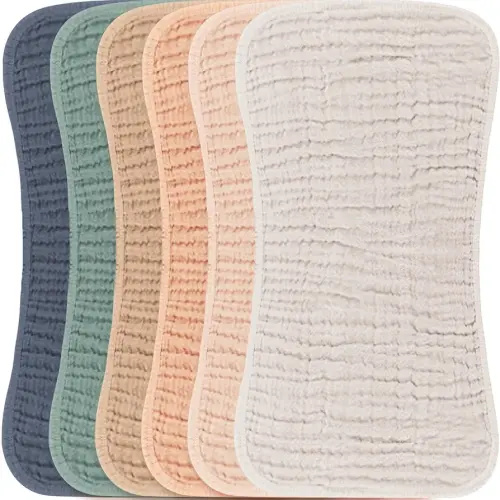 Konssy Muslin Baby Burp Cloths Sets for Unisex- 6 Pack Large 100% Cotton Burping Clothes for Newborn, Baby Girls and Boys