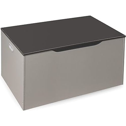 Badger Basket Flat-Top Toy Storage Chest in Grey with Charcoal Lid– Spacious, Safe Toy Box with Dual Safety Hinges and Anti-Pinch Slot